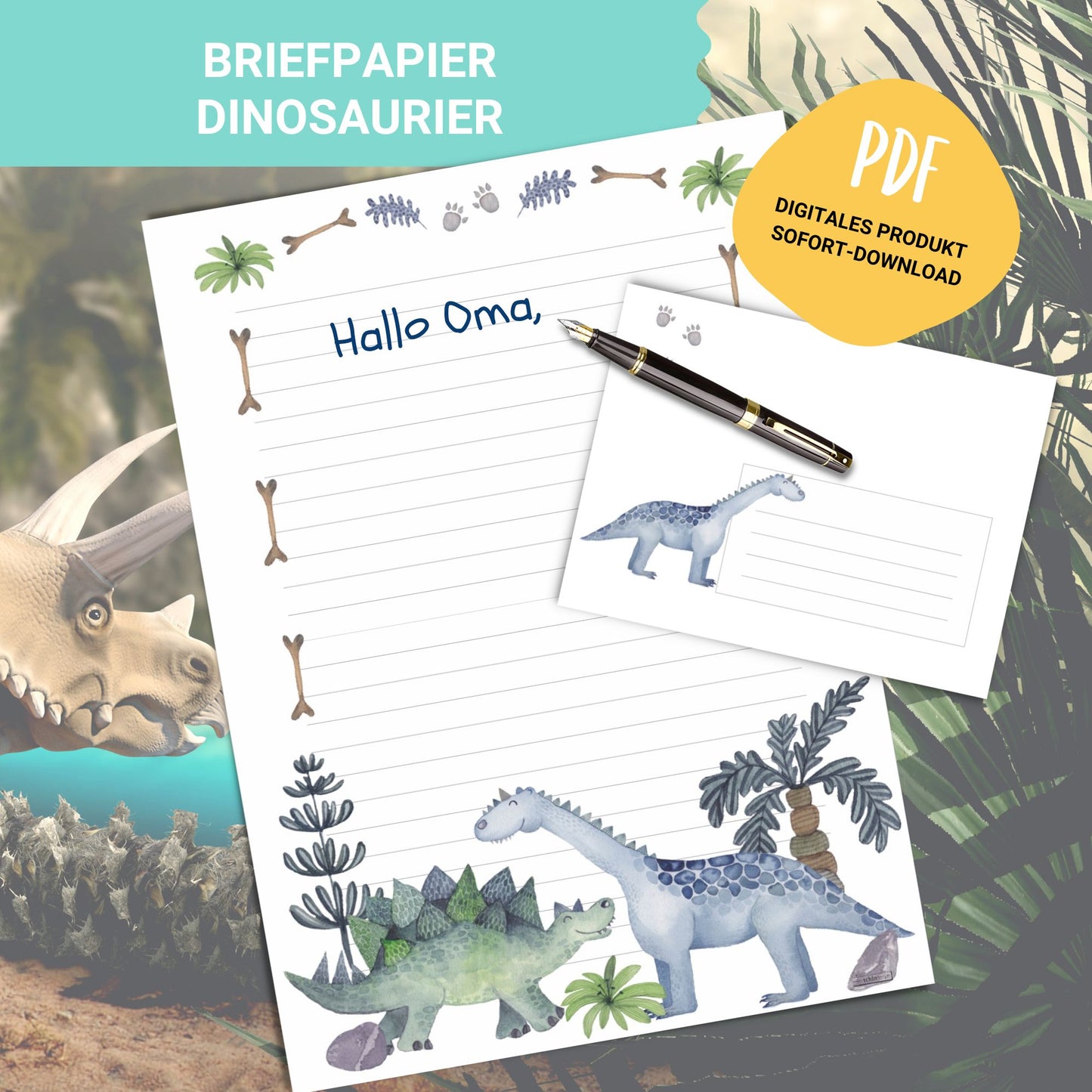 Briefpapier Set, Dinosaurier