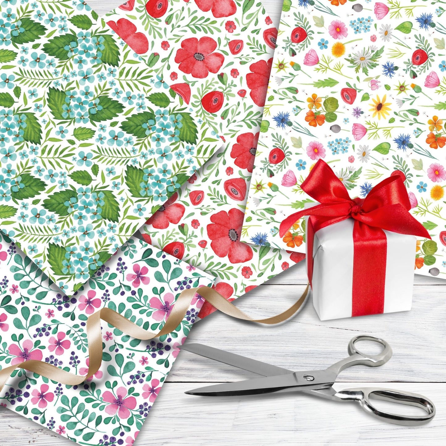 Geschenkpapier A4 zum Ausdrucken – Nachhaltiges Bastelpapier mit Blumenmotiven