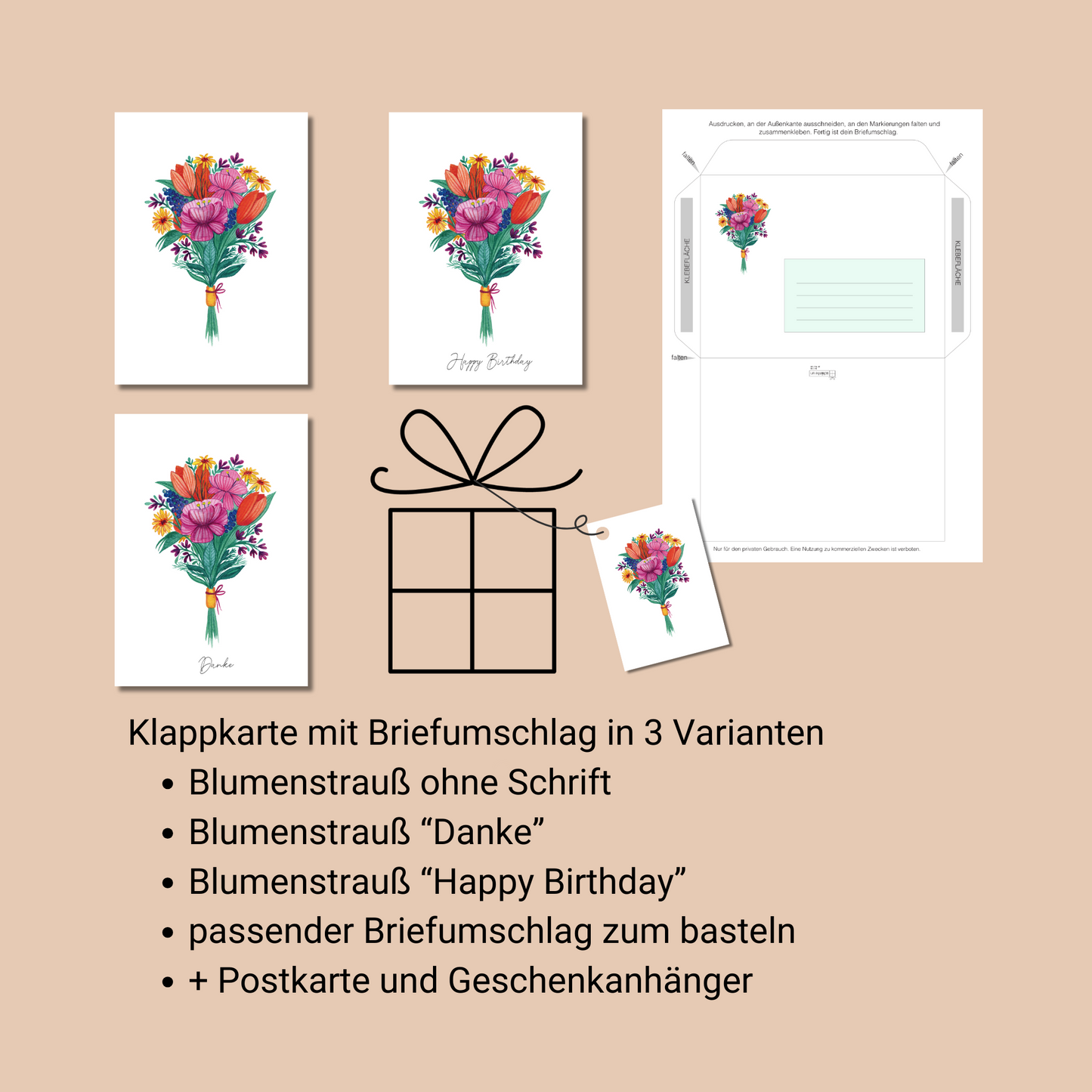 Grußkarten Set, bunter Blumenstrauß