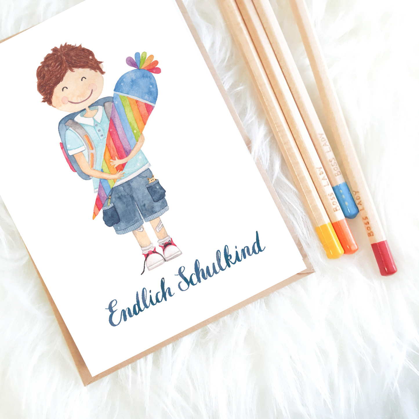 Grußkarte zur Einschulung Junge