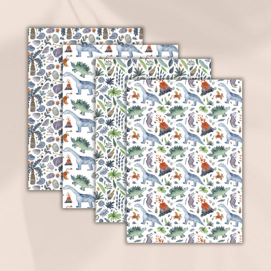 Geschenkpapier Dinosaurier A4 zum Ausdrucken – 4 Motive Urzeit & Dino