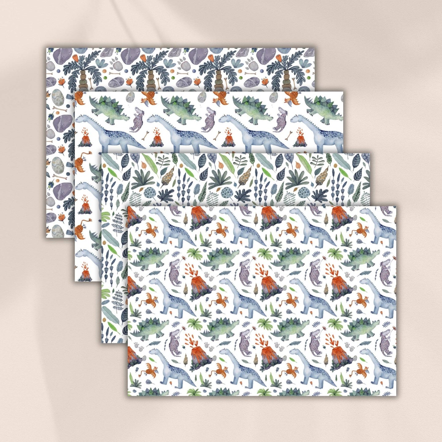 Geschenkpapier Dinosaurier A4 zum Ausdrucken – 4 Motive Urzeit & Dino