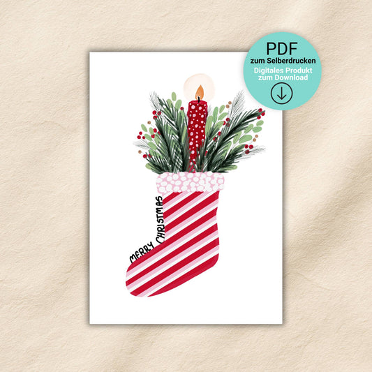 Weihnachtskarte Weihnachtsstiefel mit Kerze