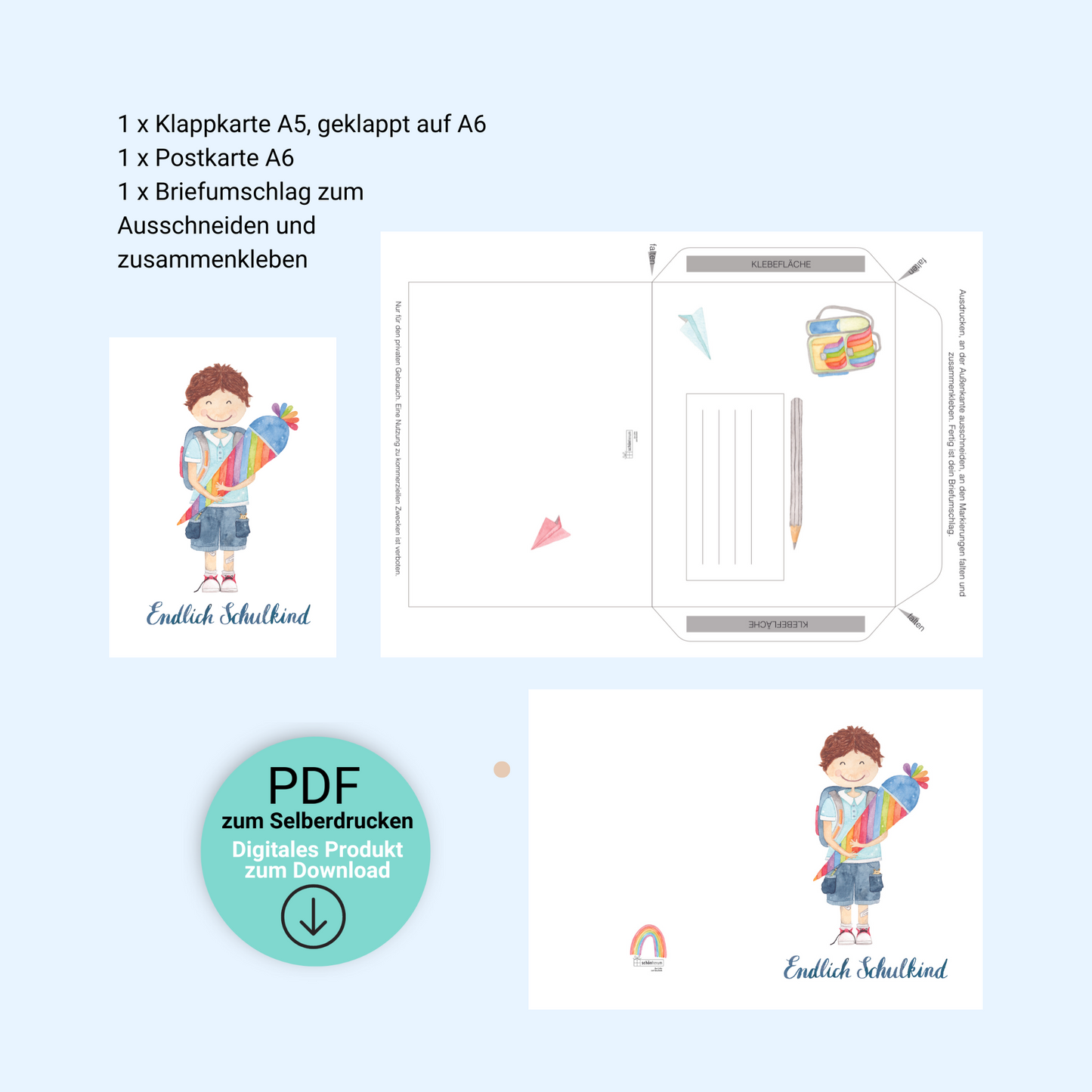 Grußkarte zur Einschulung Junge