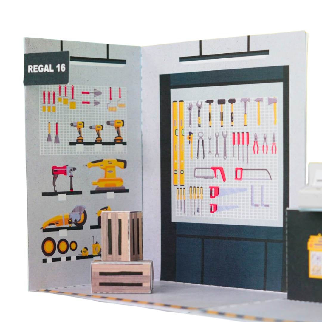 Explosionsbox Baumarkt-Gutschein – Pop-Up Geschenkbox „Baumarkt Gutschein für Papa oder Opa", PDF Bastelvorlage