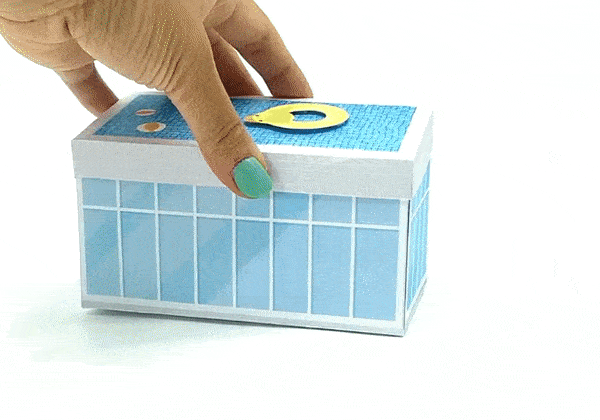 Explosionsbox Schwimmbad-Gutschein - Pop-Up Geschenkbox Schwimmbad, PDF Bastelvorlage