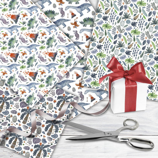 Geschenkpapier Dinosaurier A4 zum Ausdrucken – 4 Motive Urzeit & Dino