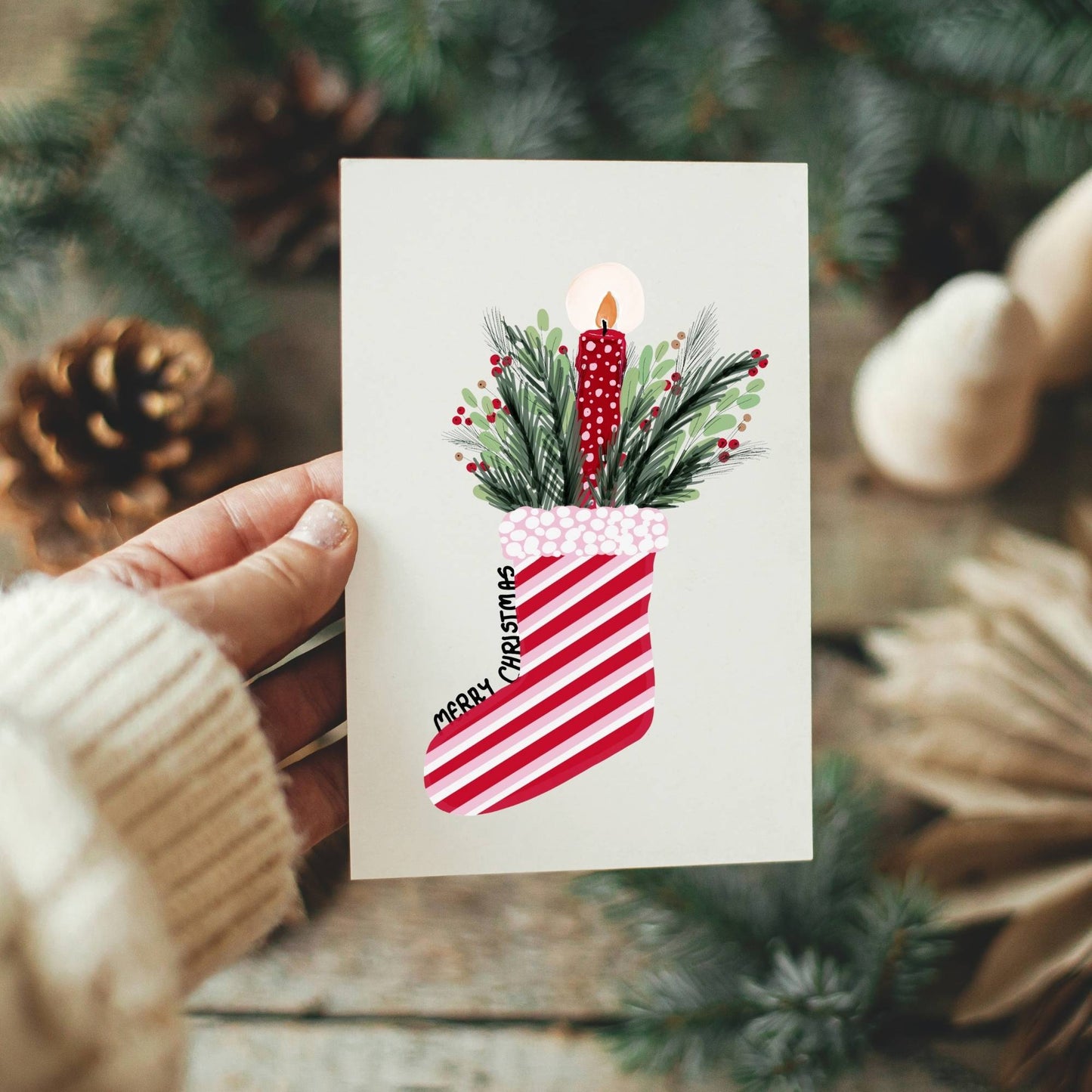 Weihnachtskarte Weihnachtsstiefel mit Kerze