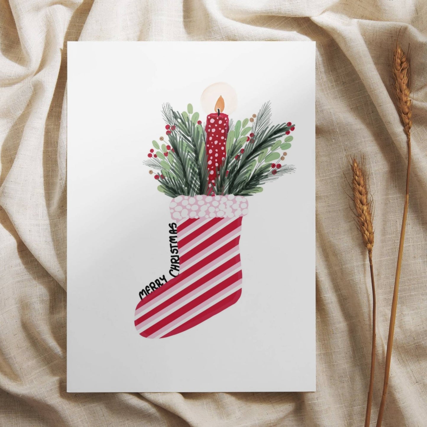 Weihnachtskarte Weihnachtsstiefel mit Kerze