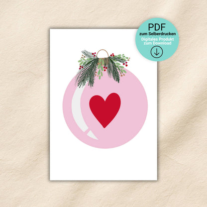 Weihnachtskarte Weihnachtskugel mit Herz