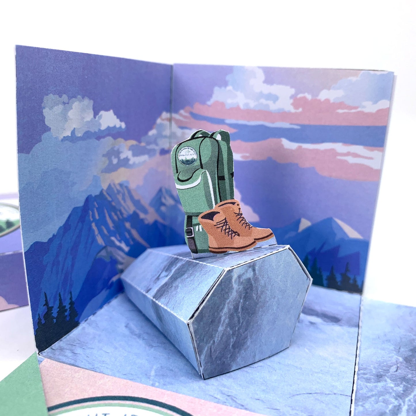 Explosionsbox Wander-Gutschein - Pop-Up Geschenkbox „Wanderlust Gutschein für Wanderfans“, PDF Bastelvorlage