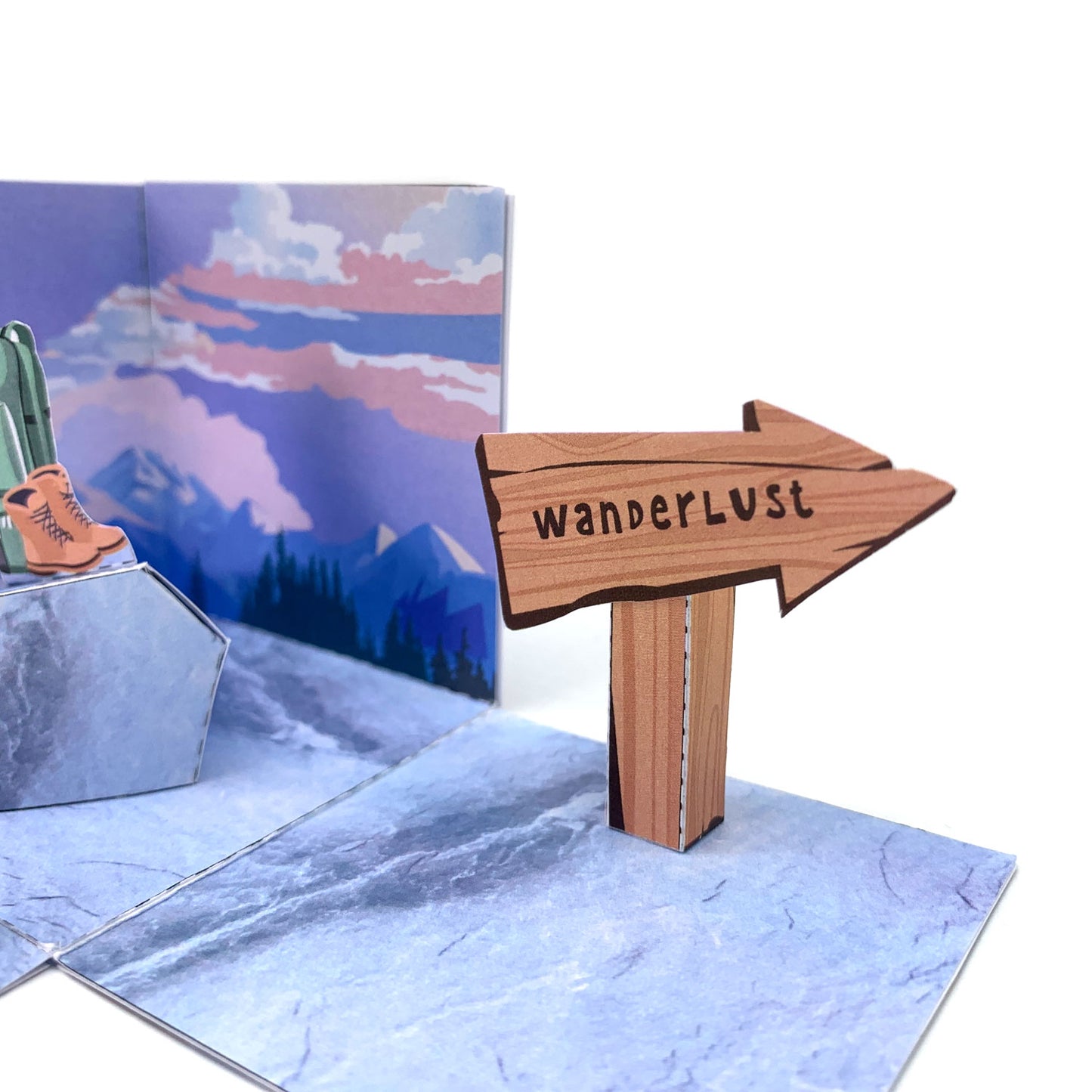 Explosionsbox Wander-Gutschein - Pop-Up Geschenkbox „Wanderlust Gutschein für Wanderfans“, PDF Bastelvorlage